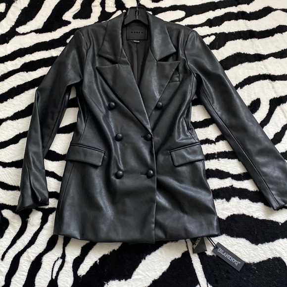 Blank NYC Jackets & Blazers - Never worn! VEGAN BLACK FAUX LEATHER DOUBLE BREASTED BLAZER XS
